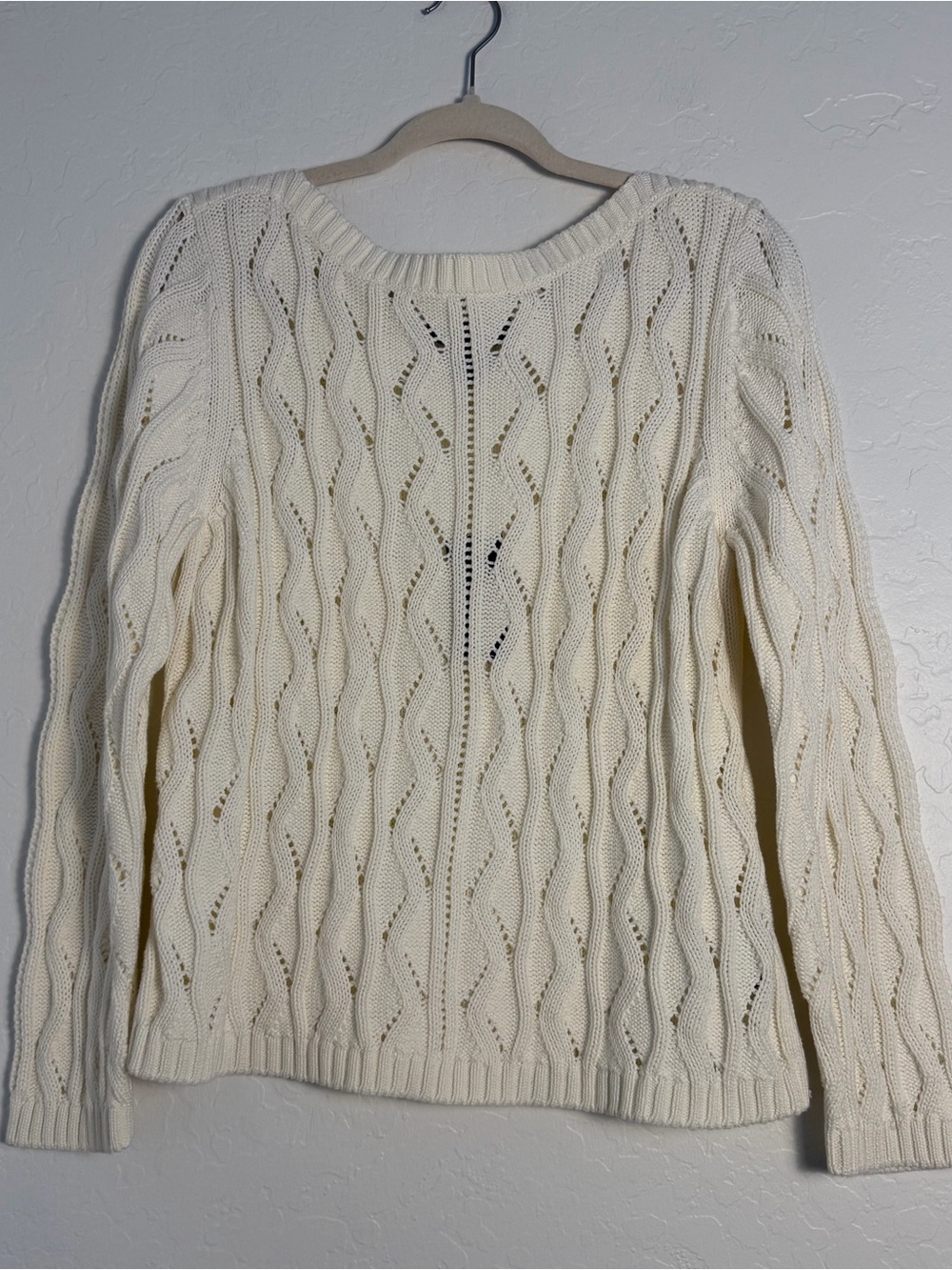Norton McNaughton Women Sz L Sweater Eggshell Pullover Cable Knit Longsleeve